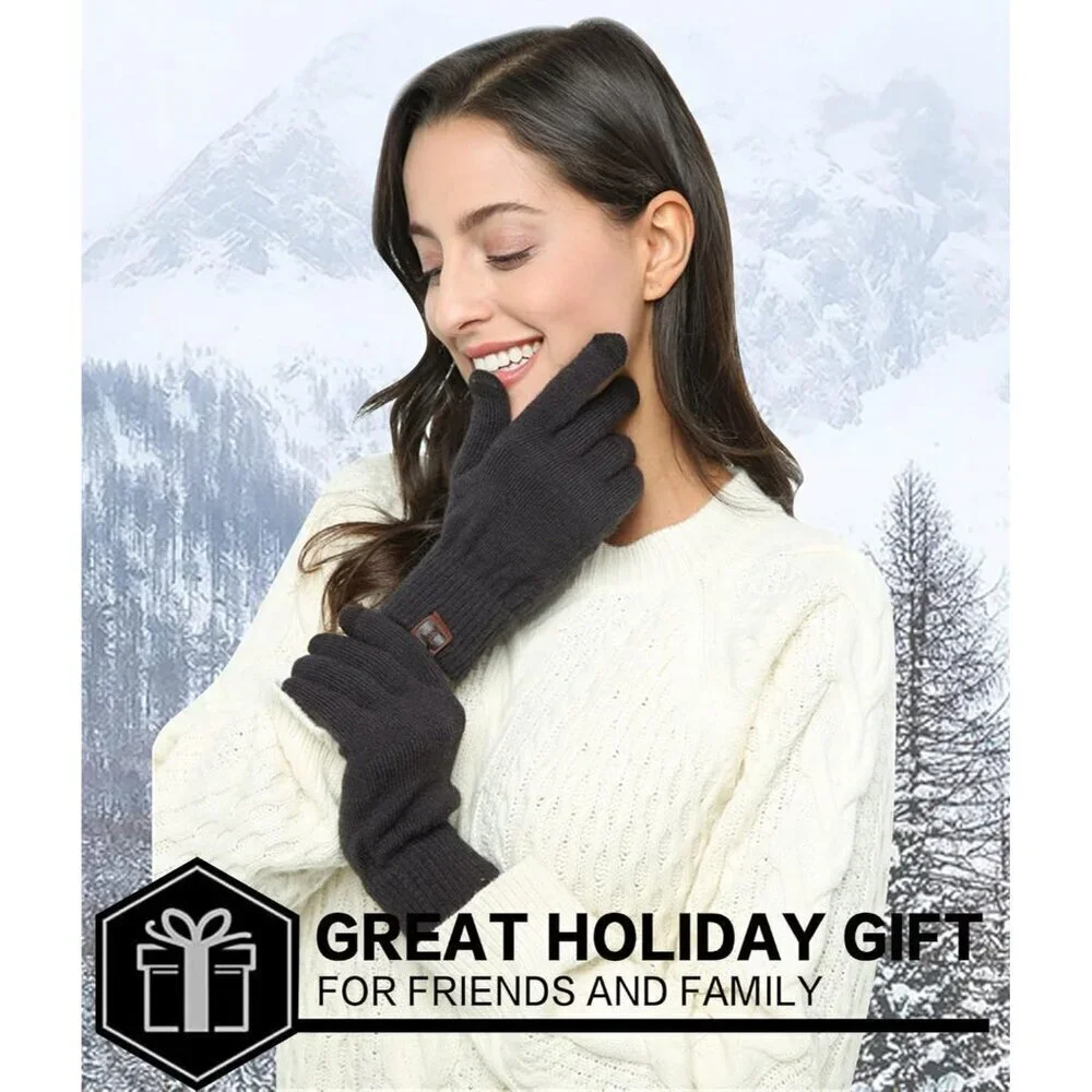 Women's Dark Grey Winter Touchscreen Wool Magic Warm Knit Fleece Lined Gloves